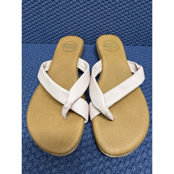Andre Assous Flip Flop Wedge Womens 9 Nude‎ Nadiya Premium Leather Thong Flats - Picture 1 of 8